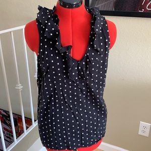 Ruffle neck tank polka dot